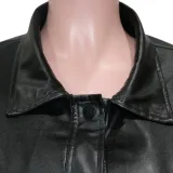 Black PU Leather Full Sleeve Belted Coat SH-390264