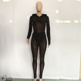 Sexy Mesh See Through Hooded Two Piece Pants Set BN-9318