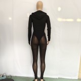 Sexy Mesh See Through Hooded Two Piece Pants Set BN-9318