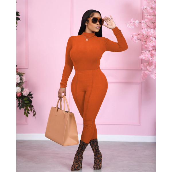 Solid Long Sleeve Two Piece Pants Set FOSF-8115