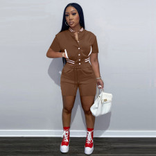 Casual Short Sleeve Baseball Jacket And Shorts Set FSL-F188