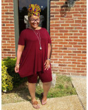 Plus Size Solid T Shirt And Shorts Two Piece Sets WAF-77416