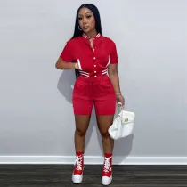 Casual Short Sleeve Baseball Jacket And Shorts Set FSL-F188