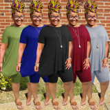 Plus Size Solid T Shirt And Shorts Two Piece Sets WAF-77416