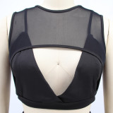Plus Size Mesh Sleeveless Two Piece Pants Set HNIF-072
