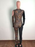 Leopard Patchwork Hollow Out Long Sleeve Jumpsuit OSM-3333