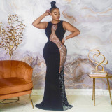 Plus Size Sexy Patchwork Hot Drilling Maxi Evening Dress OSIF-21482