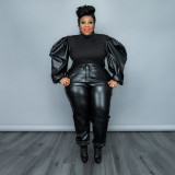 Plus Size Long Sleeve Two Piece Pants Set OSIF-21425