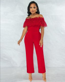 Sexy Lace Patchwork Slash Neck High Waist Jumpsuit ME-8014