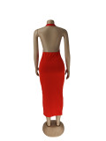 Letter Print Halter Backless Long Dress ZDF-31185