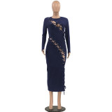 Plus Size Ribbed Hollow Out Bandage Midi Dress OSIF-21432
