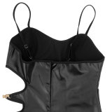 Plus Size PU Leather Hollow Out Split Bodycon Dress OSIF-21481