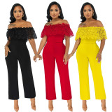 Sexy Lace Patchwork Slash Neck High Waist Jumpsuit ME-8014