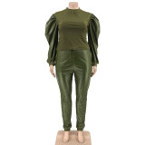 Plus Size Long Sleeve Two Piece Pants Set OSIF-21425