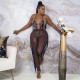 Plus Size Tassel Halter Bra Top+PU Leather Pants 2 Piece Sets OSIF-21480