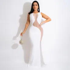 Plus Size Sexy Patchwork Hot Drilling Maxi Evening Dress OSIF-21482
