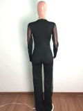 Sexy V Neck Mesh Patchwork Long Sleeve Jumpsuit OSM-3332