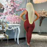 Plus Size Solid Sleeveless Bandage Jumpsuit OSIF-21433