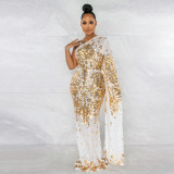 Plus Size Sequin One Shoulder Maxi Evening Dress OSIF-21495