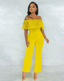 Sexy Lace Patchwork Slash Neck High Waist Jumpsuit ME-8014