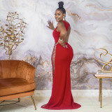 Plus Size Sexy Patchwork Hot Drilling Maxi Evening Dress OSIF-21482