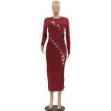 Plus Size Ribbed Hollow Out Bandage Midi Dress OSIF-21432