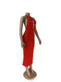 Letter Print Halter Backless Long Dress ZDF-31185