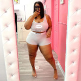Plus Size Pink Letter Tank Top And Shorts Set WAF-18169