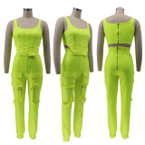 PU Leather Sleeveless Two Piece Pants Set SFY-2156