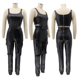 PU Leather Sleeveless Two Piece Pants Set SFY-2156