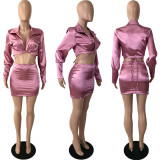 Sexy Long Sleeve Blouse Mini Skirt 2 Piece Sets YNSF-1686