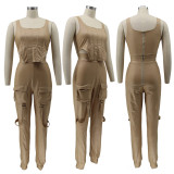 PU Leather Sleeveless Two Piece Pants Set SFY-2156