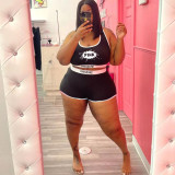 Plus Size Pink Letter Tank Top And Shorts Set WAF-18169