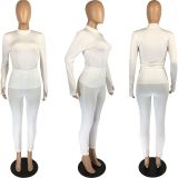 Solid Long Sleeve Thumb Hole Two Piece Pants Set LM-8302