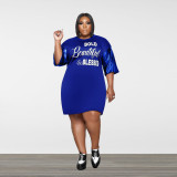 Plus Size Letter Print Patchwork Casual T Shirt Dress HNIF-011