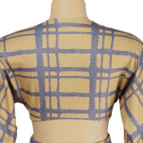 Plaid V Neck Crop Top Long Skirt 2 Piece Sets NY-2295
