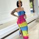 Tie Dye Print Off Shoulder Split Maxi Tube Dress ZDF-31186