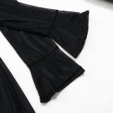 Black Sexy Mesh Perspective Long Sleeve 2 Piece Sets NY-2299