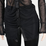 Black Sexy Mesh Perspective Long Sleeve 2 Piece Sets NY-2299
