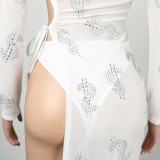 Sexy Hot Drilling Mesh See Through High Split Club Dress NY-2290