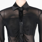 Black Sexy Mesh Perspective Long Sleeve 2 Piece Sets NY-2299