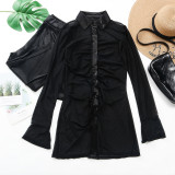 Black Sexy Mesh Perspective Long Sleeve 2 Piece Sets NY-2299