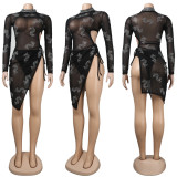 Sexy Hot Drilling Mesh See Through High Split Club Dress NY-2290