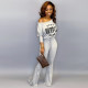 Letter Print Batwing Sleeve Flared Jumpsuit YS-8851