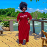 Plus Size Letter Print Split Long Top And Pants Sets NY-2313