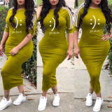 Plus Size 3/4 Sleeve Casual Long Dress YS-8855