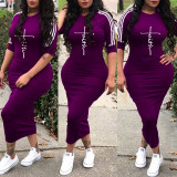 Plus Size Letter Print 3/4 Sleeve Casual Long Dresses YS-8853