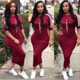 Plus Size Letter Print 3/4 Sleeve Casual Long Dresses YS-8853
