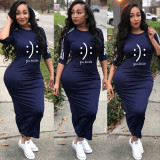 Plus Size 3/4 Sleeve Casual Long Dress YS-8855