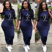 Plus Size 3/4 Sleeve Casual Long Dress YS-8855